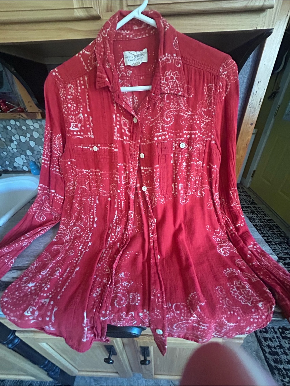 Ralph Lauren Red Bandana-Print Button Front Blouses
